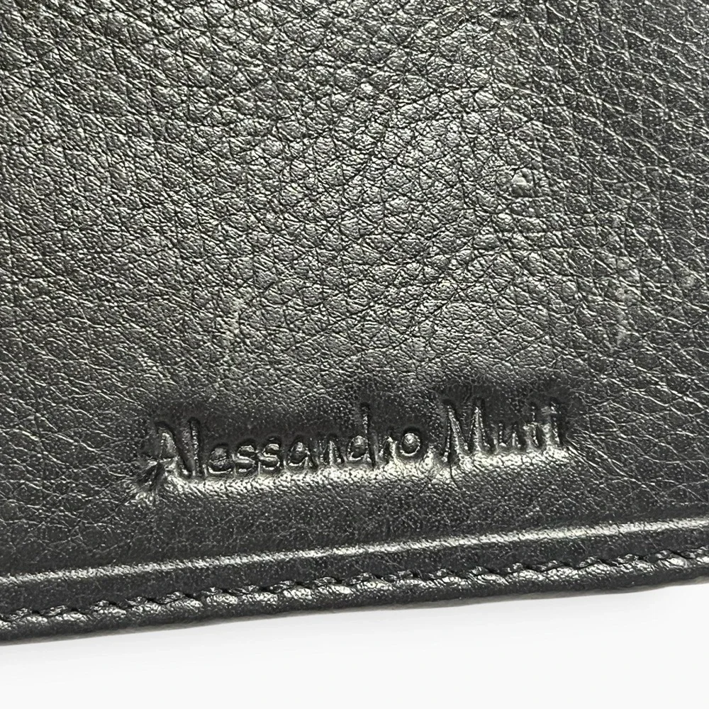 Alessandro Muti Vera Pelle Mens Black Bifold Wallet Italian Leather Italy
